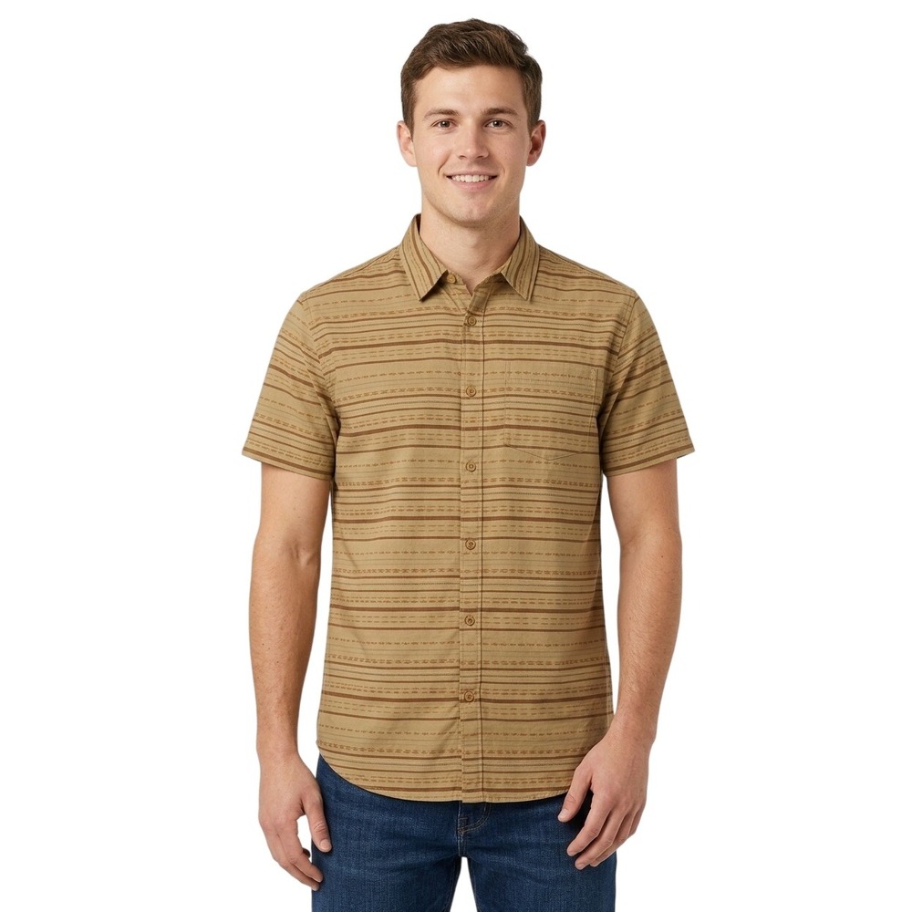 Prana Shirt Mens Large Yellow Groveland Striped Short Sleeve Regular Fit Cotton
